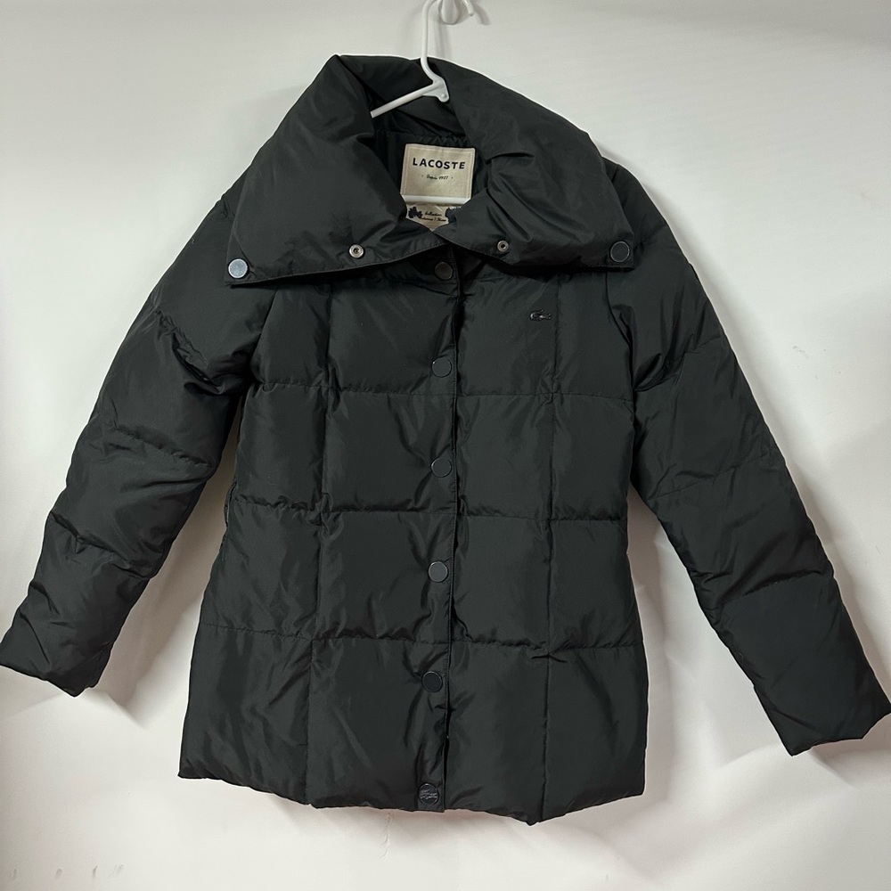 LACOSTE Women's Puffer Jacket Coat Down with Snap Full Zip Size 36 Black